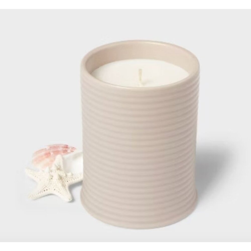 Threshold Fresh Linen & Sea Salt Scented Candle In Ribbed Ceramic Jar 14 Oz